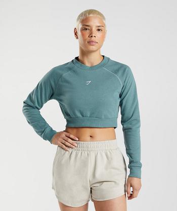 Przycięte Topy Damskie Gymshark Trainingped Swetry Niebieskie | PL 2628HAP